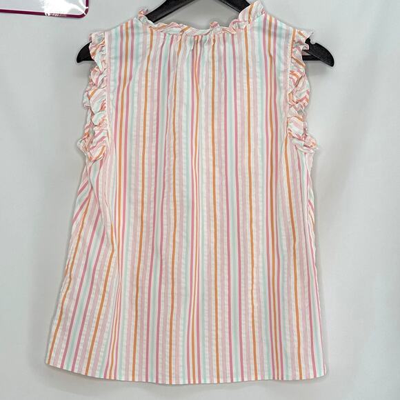 Vineyard Vines Performance Harbor Ruffle Popover Top Women's Small Pastel Stripe - Picture 2 of 5